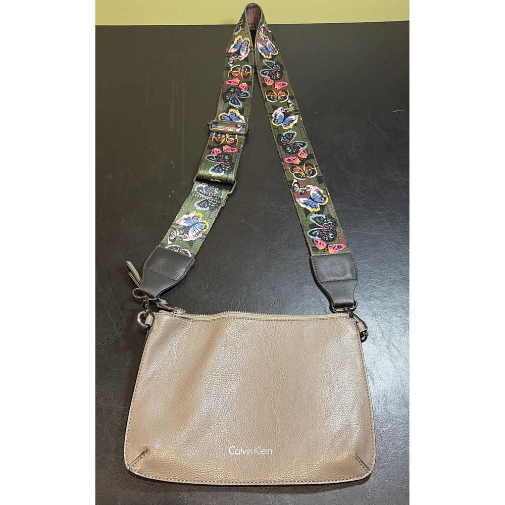 Calvin Klein Crossbody Gray Taupe Bag With Butterfly Strap 9.5 X 7.5"